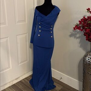 Elegant One-Shoulder Blue Dress